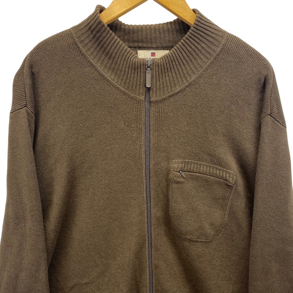 WOOLRICH Mens XL Full Zip Long Sleeve Cardigan Sweater Brown Mock Neck
